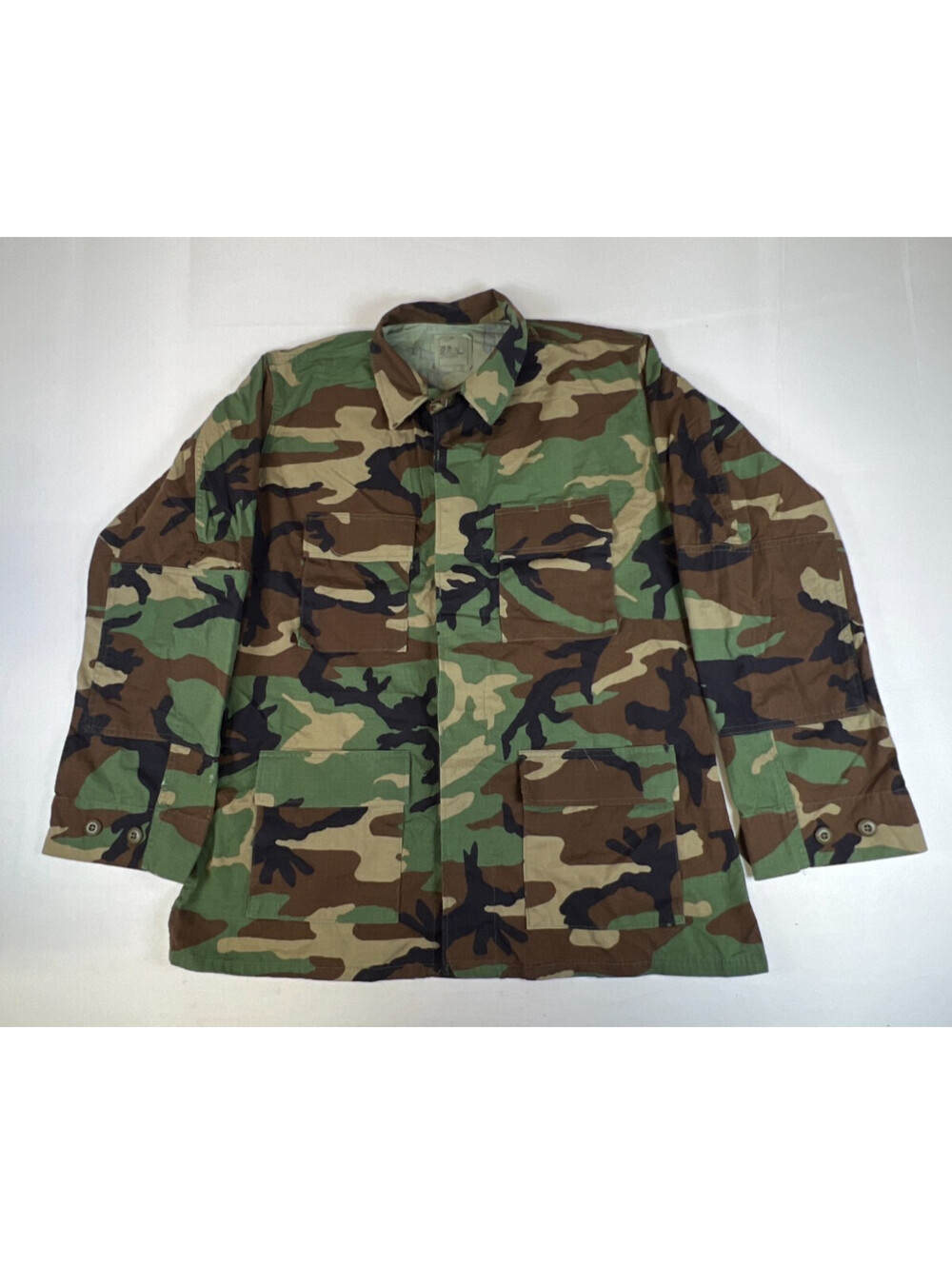 Vintage Made in USA Men's L Long US Woodland Camo Ripstop Military Shirt Jacket